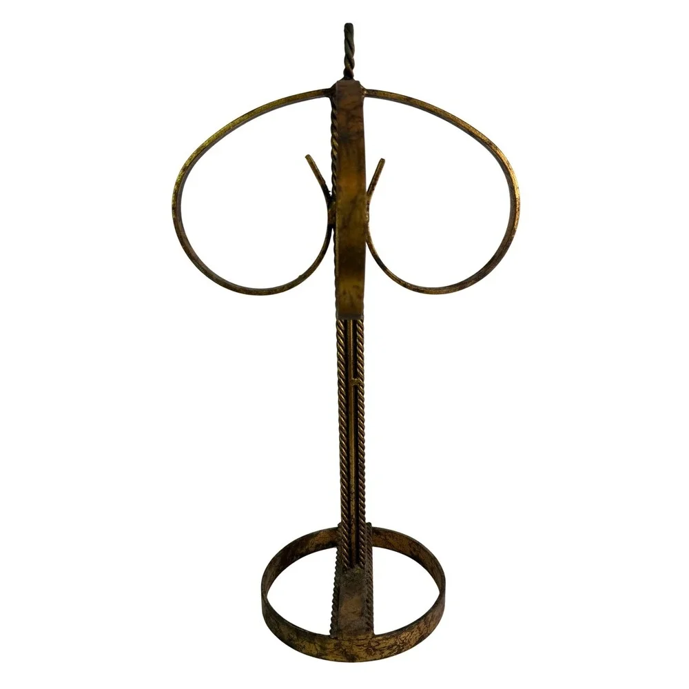 Vtg Free-Standing Metal Towel Holder Wrought‎ Iron Gold Finish Rope Design
